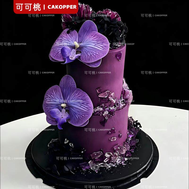 韩式绢布紫色蝴蝶兰摆件女神节生日蛋糕装饰网红甜品烘焙甜美插件