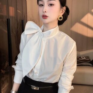 法式蝴蝶结飘带白色气质优雅衬衫女2026年春季新款百搭设计感上衣