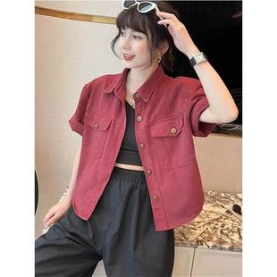 纯色衬衫 时尚 外套女夏季 202韩版 百搭设计感小众洋气上衣 薄款 短袖