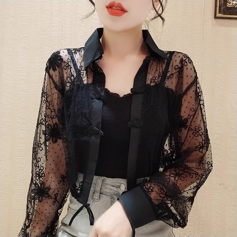 中式蕾丝衬衫外套女夏季薄款图片