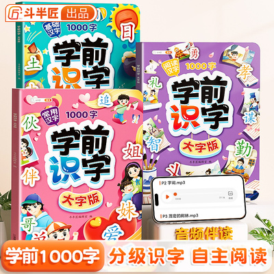 斗半匠学前识字1000大字版 3-6岁幼小衔接趣味识字幼儿基础常用生字组词儿童早教启蒙识字【全3册】