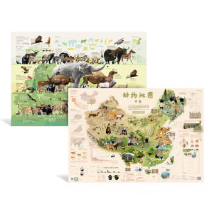 套装 共2张 动物地图·中国 北斗儿童房挂图地图 防水覆膜墙贴儿童地理百科