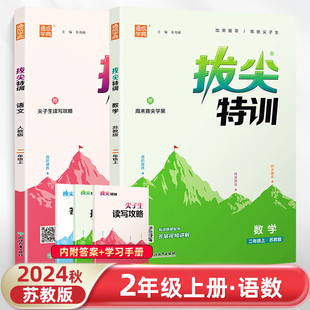 套装2册  2024秋拔尖特训二年级语文数学上册苏教版 二年级语文数学教材同步训练讲解实验班提优训练辅导书 通城学典