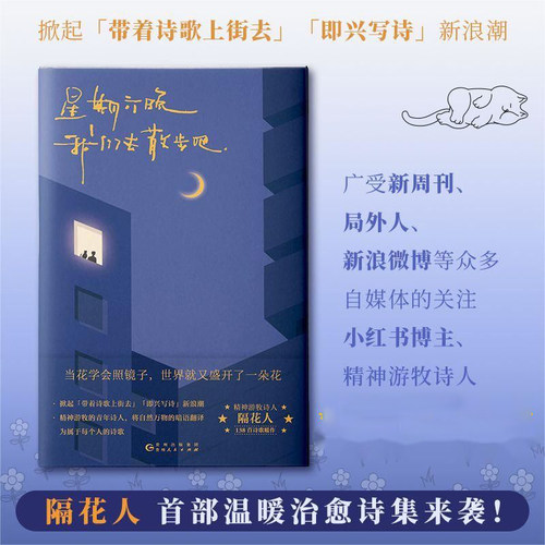 当当网 星期六晚我们去散步吧 隔花人著 小红书博主青年诗人 带着诗歌上街去 即兴写诗 隔花人写下当下年轻人的内心问题人生困惑