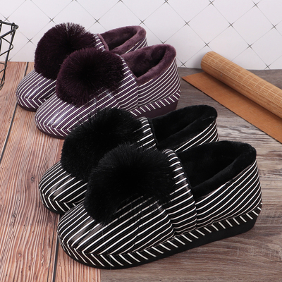 全包跟保暖条纹女棉鞋