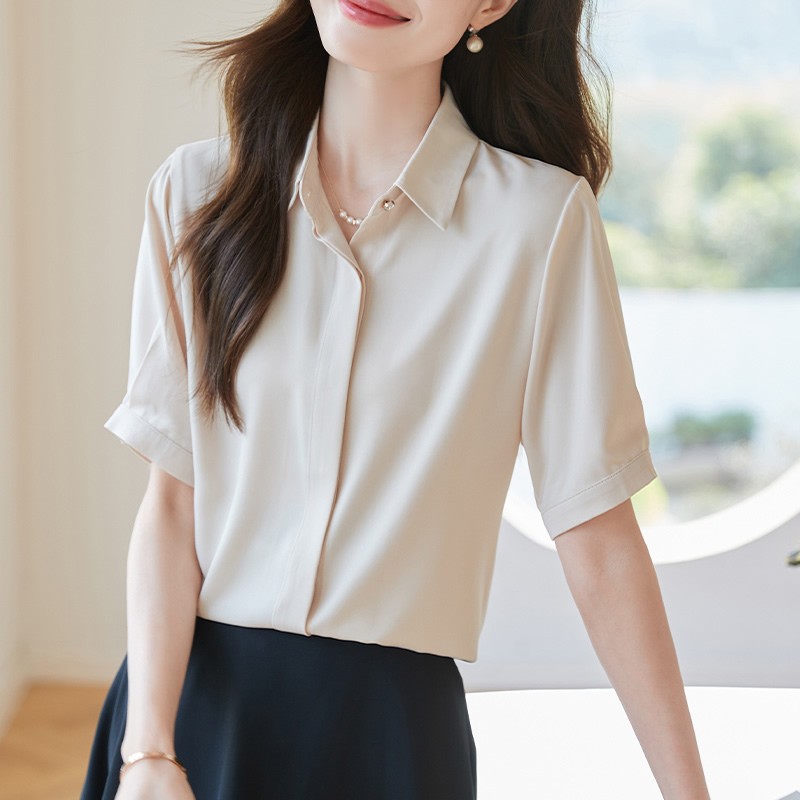 白领哥弟新100%真丝衬衫女短袖
