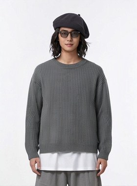 F.TOBO纯色圆领毛衣外套男士2025新款男女同款线衣商务休闲针织衫