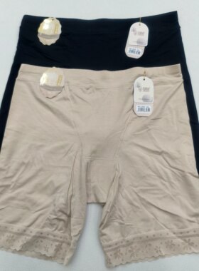 诺雅迪3535女士高腰安全裤蕾丝边防走光不卷边大码打底裤黑色肉色