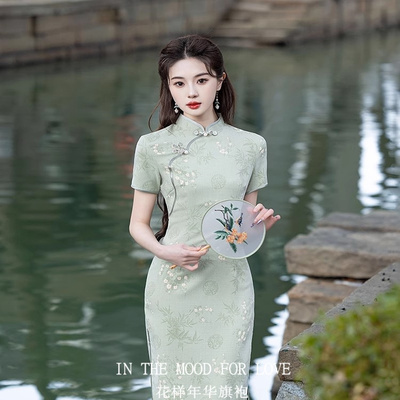 四小姐花样年华旗袍高端大气上档次改良新中式绿色优雅复古连衣裙