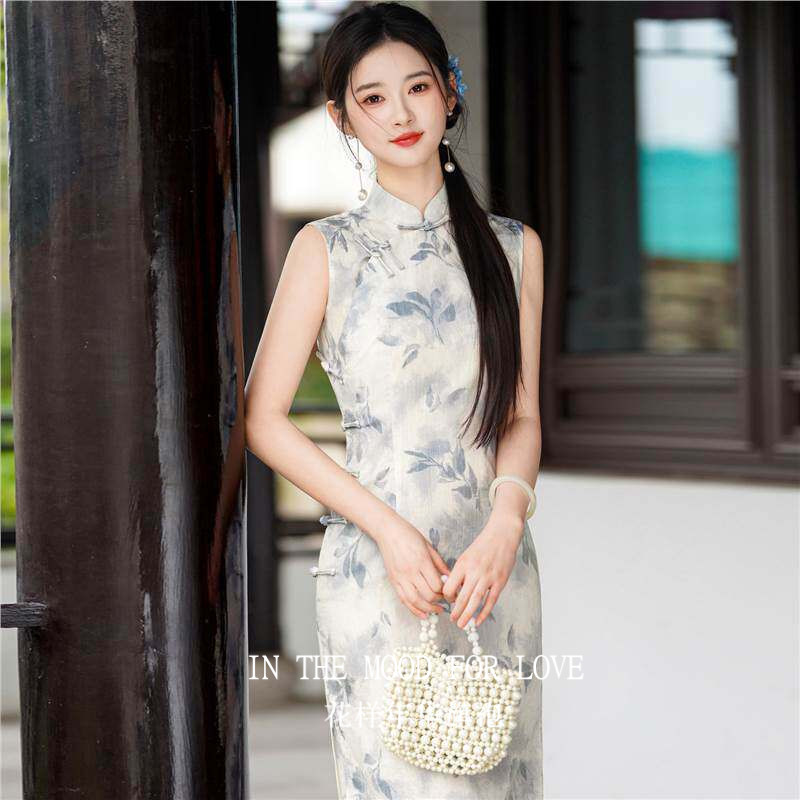 四小姐新中式旗袍白色无袖