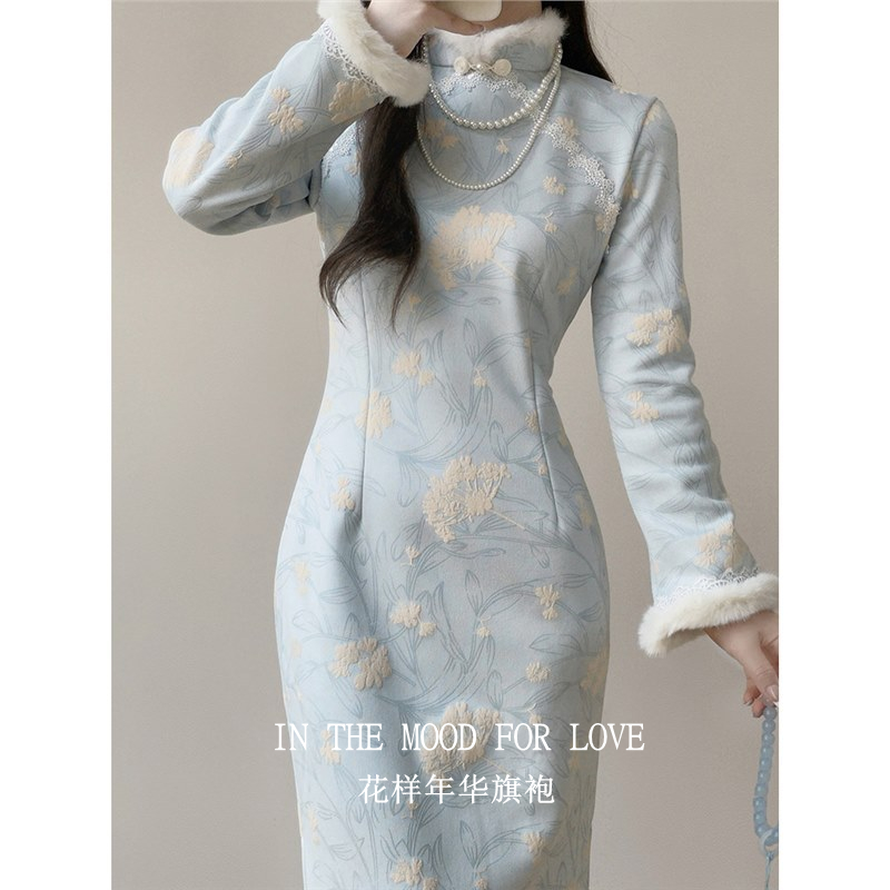 四小姐花样年华旗袍国风新中式日常连衣裙秋冬加绒长袖掐腰