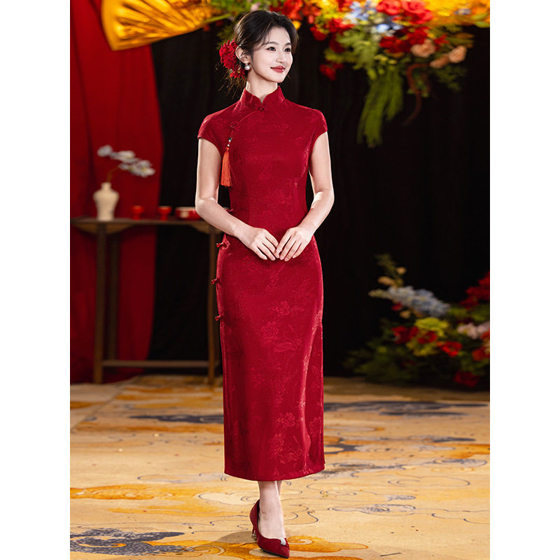 四小姐花样年华旗袍绝美气质红色绣花蕾丝修身结婚改良新中式修身