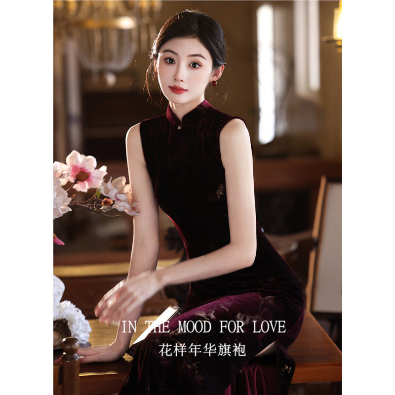 暗红新中式无袖礼服26