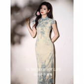 四小姐花样年华旗袍新中式 连衣裙 国风优雅气质蓝色青花瓷印花修身