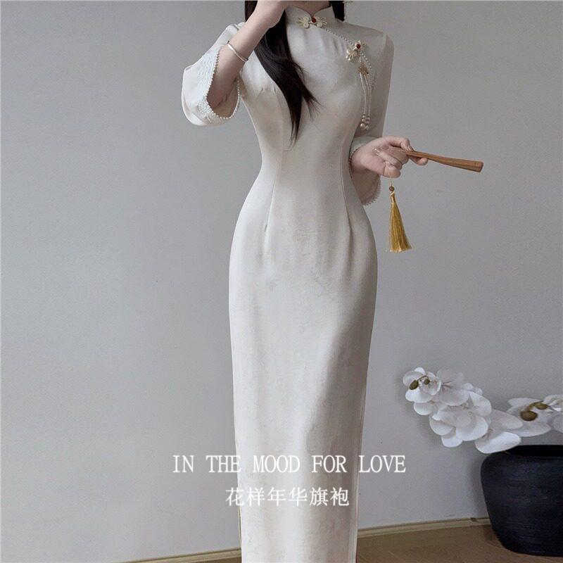 四小姐花样年华旗袍白色订婚日常穿少女大袖连衣裙新中式2026夏季
