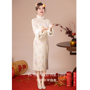 四小姐花样年华旗袍小个子女新中式冬季连衣裙冬装复古气质保暖