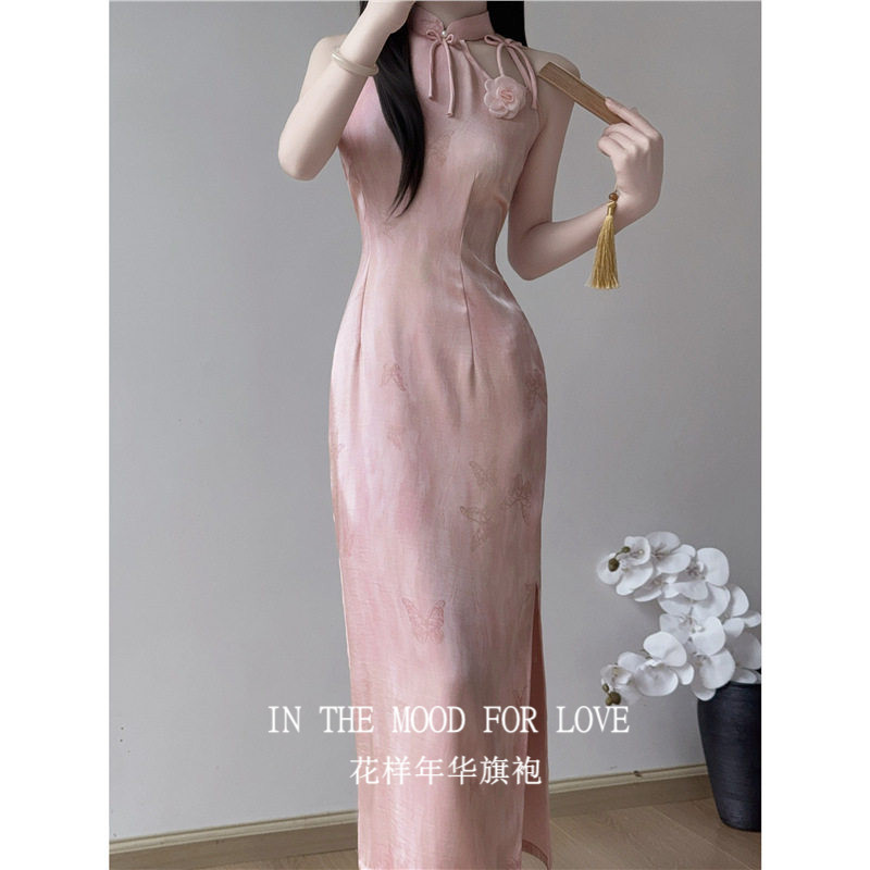 四小姐花样年华旗袍粉色小个子日常订婚露肩少女新中式改良连衣裙