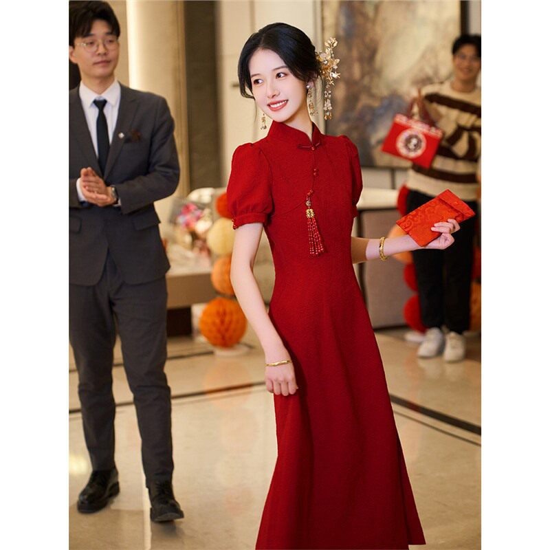 四小姐花样年华旗袍逢吉新中式女新款年轻款红色订婚礼服裙高端敬