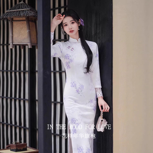 四小姐花样年华旗袍新中式冬装长袖立领加绒加厚修身显瘦连衣裙