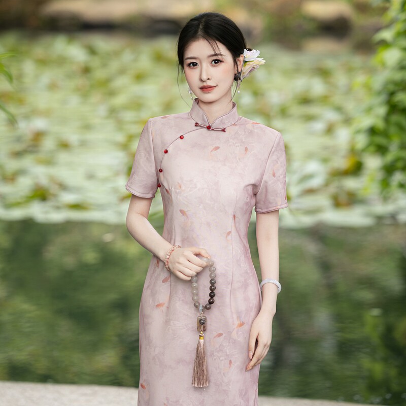 四小姐花样年华旗袍粉红短款小个子年轻款2026年新款订婚蚀骨少女