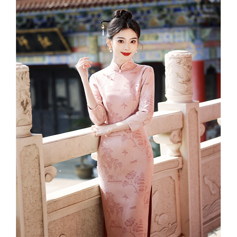 四小姐花样年华旗袍粉色新中式新款秋冬季气质高端显瘦改良日常