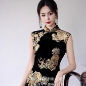 日常改良年轻款 四小姐花样年华旗袍无袖 女复古烫金丝绒贵气新中式