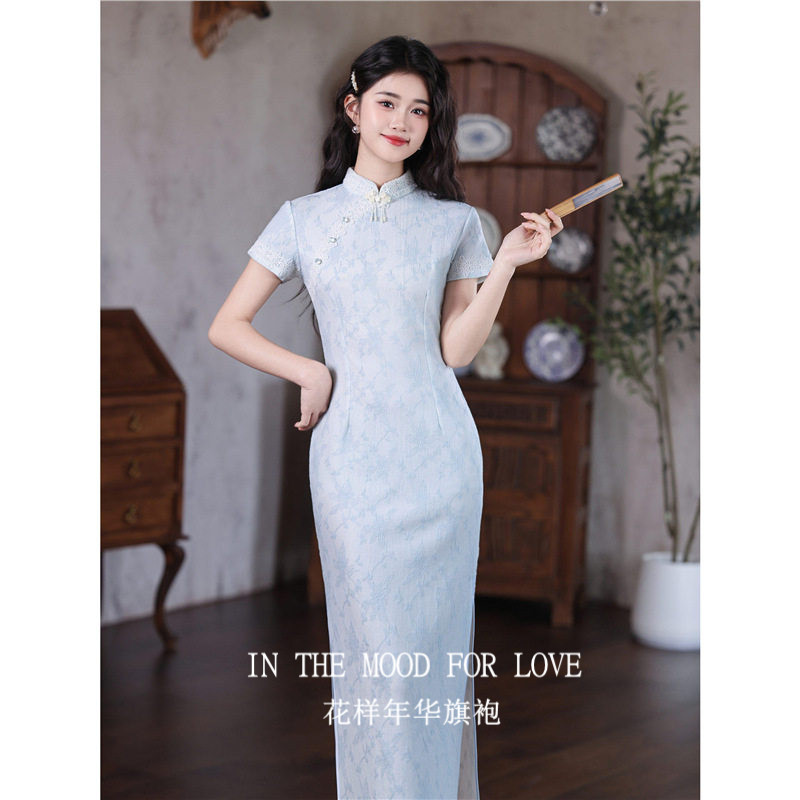 四小姐花样年华旗袍新中式改良女2026新款夏蓝色修身显瘦收腰日常