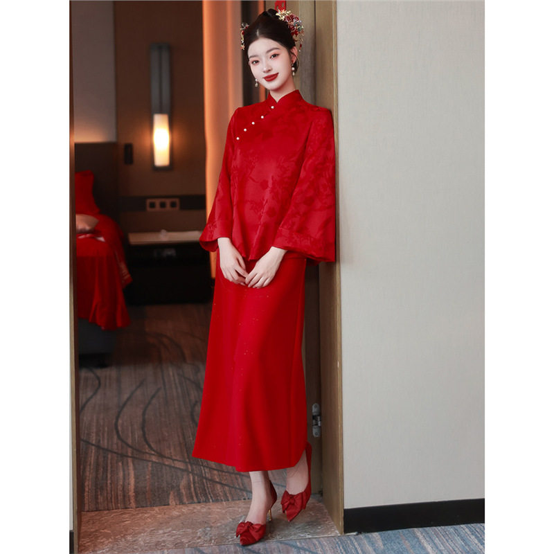 四小姐花样年华旗袍中式红色国风套装敬酒服新娘订婚礼服裙女秋冬