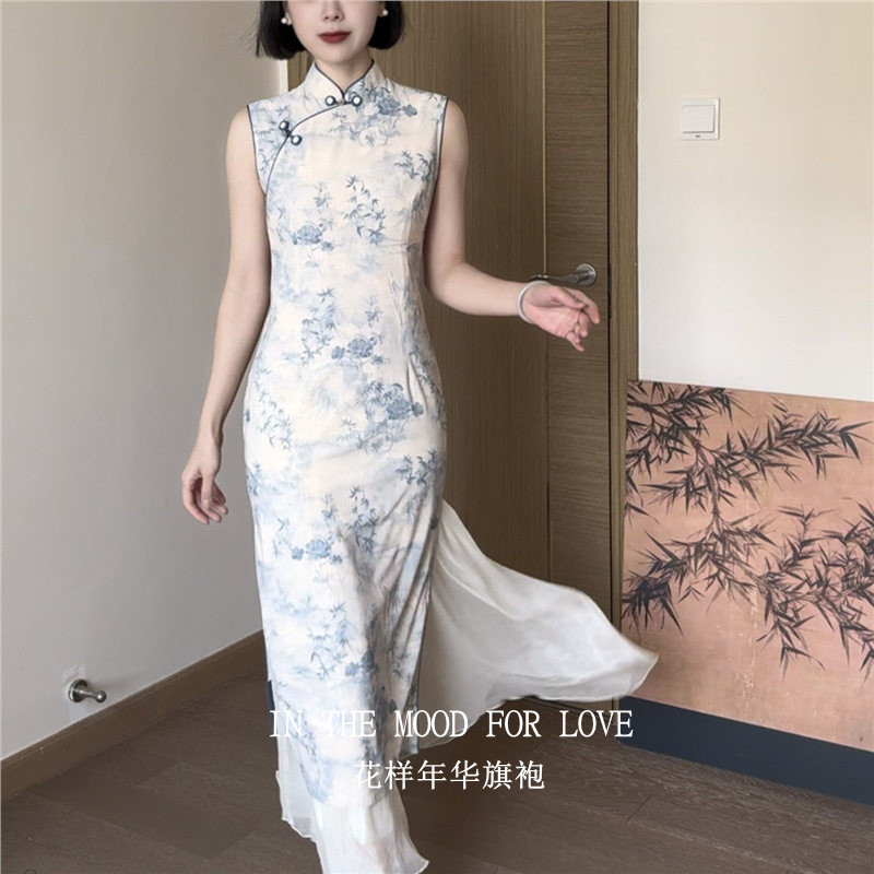 四小姐花样年华旗袍南城旧事中式复古青花瓷拼接立领盘扣优雅气质