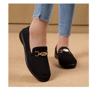 2025新款女鞋黑色平底乐福鞋女英伦风小皮鞋一脚蹬单鞋