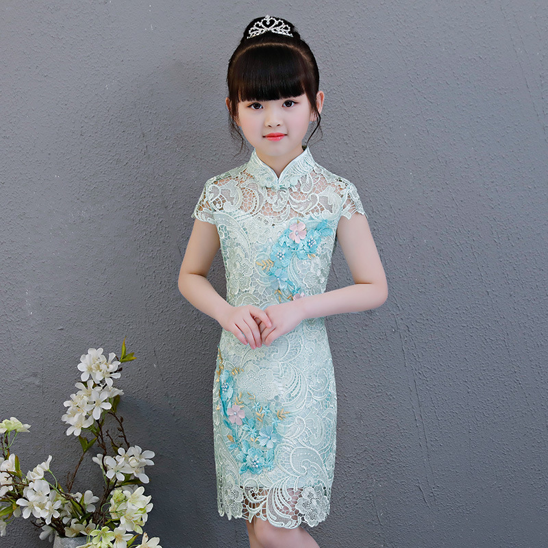 children Lace cheongsam Flower girl Tang costume full dress Mid length version Short sleeved Self cultivation cheongsam costume Hostin the Children/Baby/Family fitted , Children&#39;s Robes/Costume/National costume , Cheongsam  category - from Buy2taobao.com to provide professional Taobao agent buy service