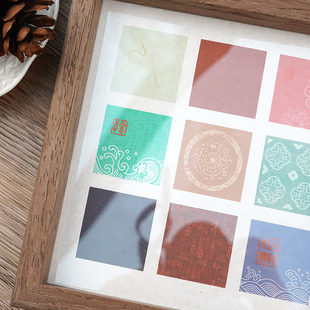 四言九宫格吉语小品宣纸书法创作微喷蜡染彩色拼接迷你斗方木相框