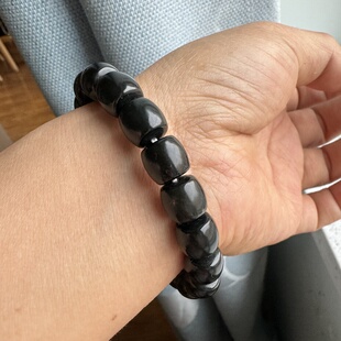 新疆和田玉籽料黑青手链10mm直切带红皮黑羊脂手串男女礼物微包容