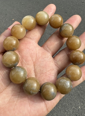 新疆和田玉糖玉手链且末蓝皮糖玉无棉裂16mm男女手串首饰特色料