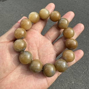 新疆和田玉糖玉手链且末蓝皮糖玉无棉裂16mm男女手串首饰特色料