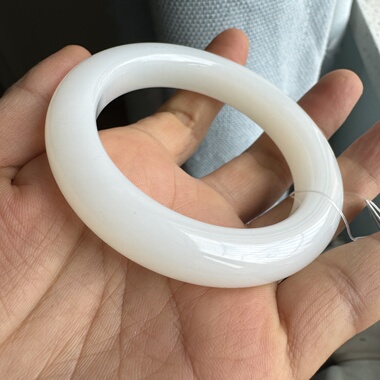 53.5圈毕业级和田玉羊脂白玉手镯天泰矿厚装泥鳅背白润无暇收藏镯