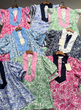 3款合集~外贸单~entr0复古印花 小众度假风连衣裙