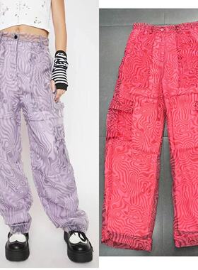 独家硬货~美码原THE&fp联名同步粉色豹纹大理石纹理欧根纱工装裤
