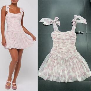 外贸单lulu家法式甜妹少女芭蕾风粉色碎花清新连衣裙灯笼裙花苞裙