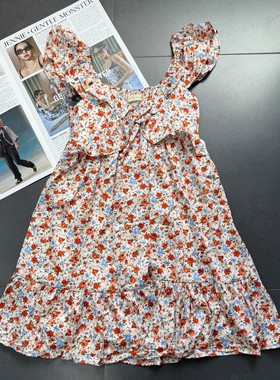外贸@ltar'dst@te法式纯欲风荷叶边精致红色小碎花A字摆V领连衣裙