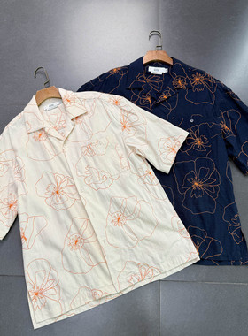 外贸新加坡单子 lovw b0nit 男女同款夏季线绣工艺宽松版衬衫上衣