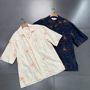 外贸新加坡单子 lovw b0nit 男女同款夏季线绣工艺宽松版衬衫上衣