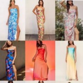 外贸dress f0rum出洛杉矶缎面质感时髦气质高级 斜裁抹胸连衣裙