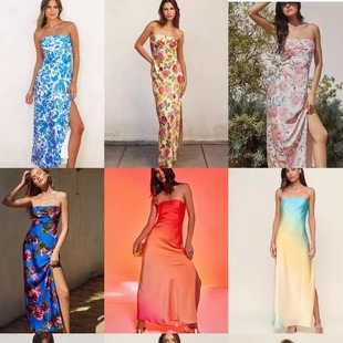 外贸dress 斜裁抹胸连衣裙 f0rum出洛杉矶缎面质感时髦气质高级