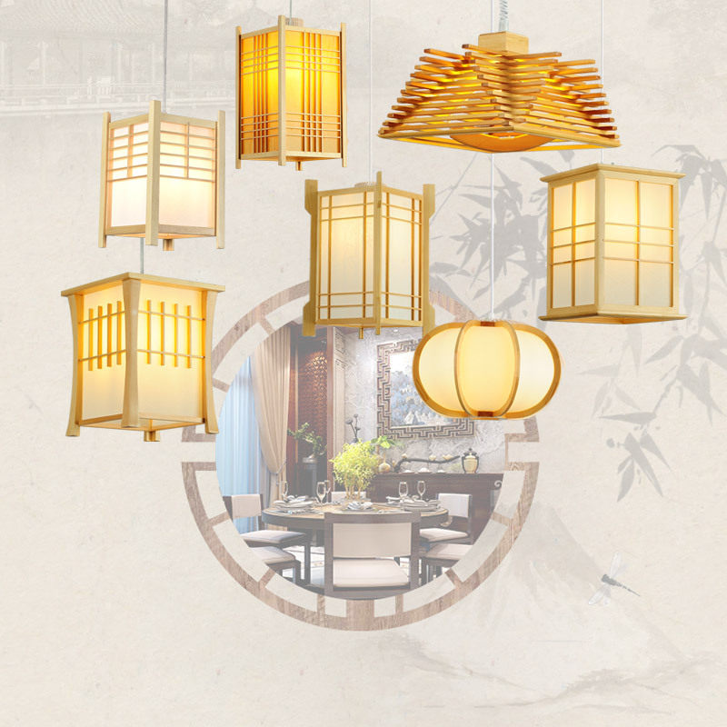 日式吊灯火锅店实木艺餐厅灯创意北欧原木鸟笼吊灯韩式料理吧台灯