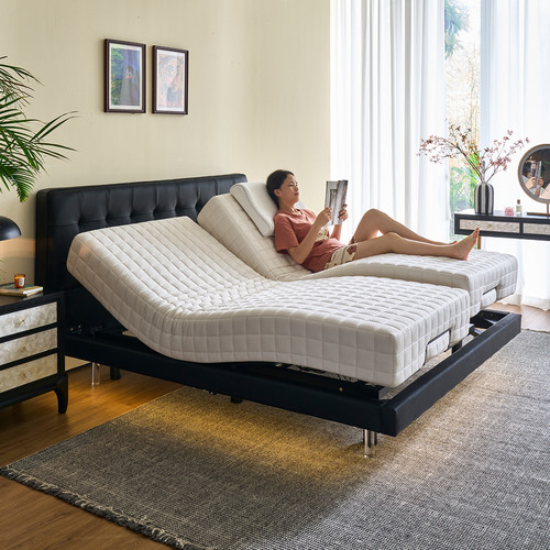 电动真皮床华夫格智能床现代简约主卧功能双人床语音控制悬浮升降