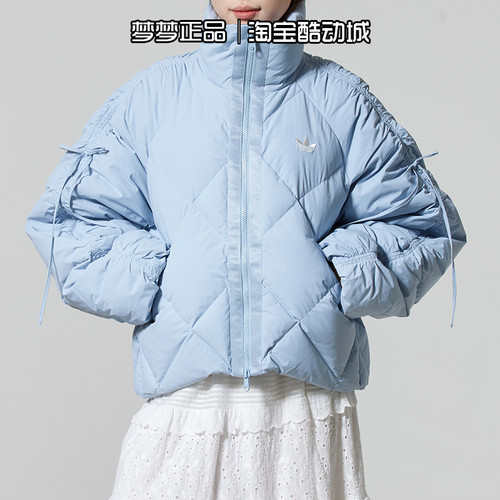 阿迪达斯女立领短款羽绒服