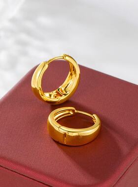 【光面金耳环】金店同款黄金色耳圈简约轻奢圆圈耳环女高级感耳扣