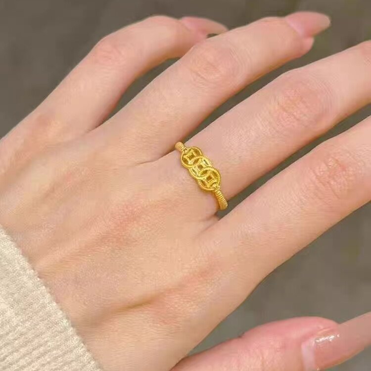 【钱币戒指】有钱在手铜钱仿黄金戒指复古小巧个性设计感结婚三金