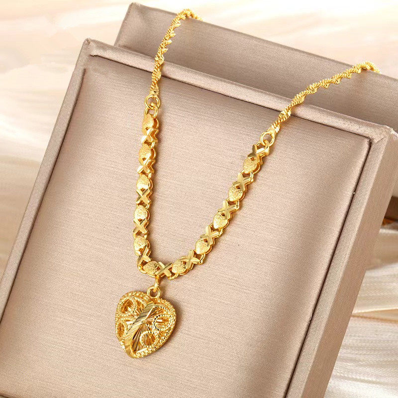 【爱心金项链】金店同款仿真黄金项链桃心吊坠水波链结婚三金五金